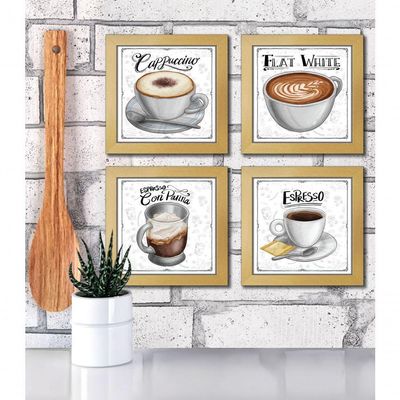 Quadro Decorativo Café Expresso Padaria Cozinha 12X12Cm 2 Titulo Moldura Marfim