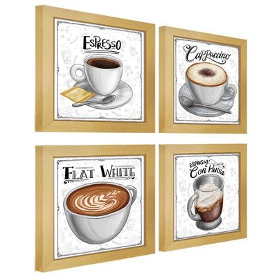 Quadro Decorativo Café Expresso Padaria Cozinha 12X12Cm 2 Titulo Moldura Marfim