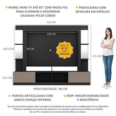 Estante Tv 65" Prateleiras C/ Espelho Oslo Multimóveis V3393