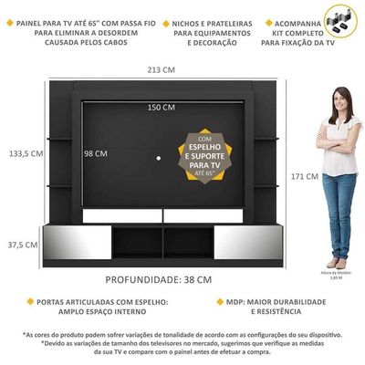 Estante Com Suporte Tv 65" C/ Espelho Oslo Multimóveis V3382