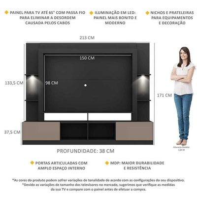Estante Tv 65" Com Leds Berlim Multimóveis V3392