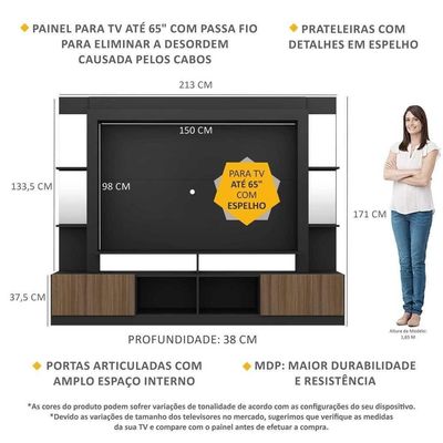 Estante Tv 65" Prateleiras C/ Espelho Oslo Multimóveis V3393