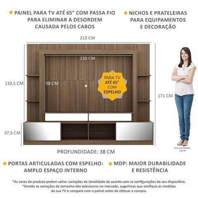 Estante Tv 65" Portas C/ Espelho Oslo Multimóveis V3390