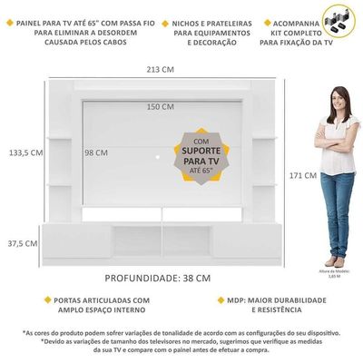 Estante C Suporte Tv 65" E 2 Portas Multimóveis V3386 Branca