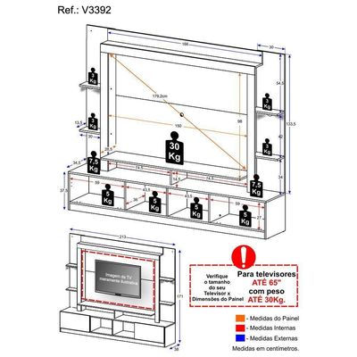 Estante Tv 65" Com Leds Berlim Multimóveis V3392