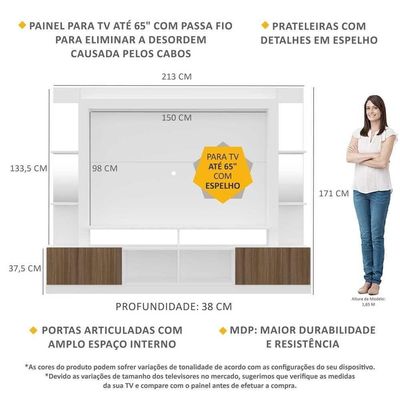 Estante Tv 65" Prateleiras C/ Espelho Oslo Multimóveis V3393