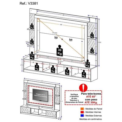 Estante Com Suporte Tv 65" E Espelho Multimóveis V3381 Preto