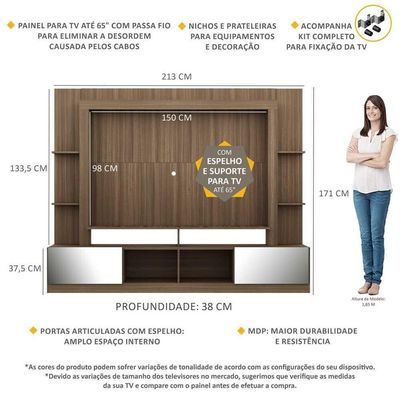 Estante Com Suporte Tv 65" C/ Espelho Oslo Multimóveis V3382