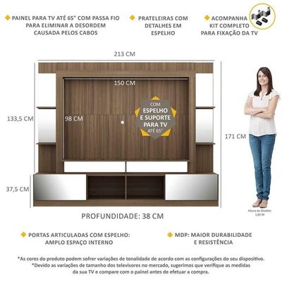 Estante Com Suporte Tv 65" E Espelho Oslo Multimóveis V3381