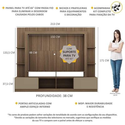 Estante Com Suporte Tv 65" E 2 Portas Oslo Multimóveis V3386
