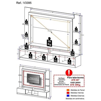 Estante Tv 65" E 2 Portas Oslo Multimóveis V3395