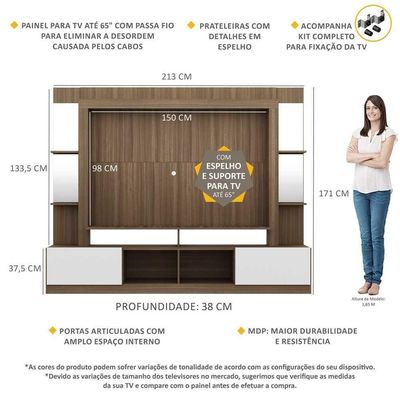 Estante Com Suporte Tv 65" C/ Espelho Oslo Multimóveis V3385