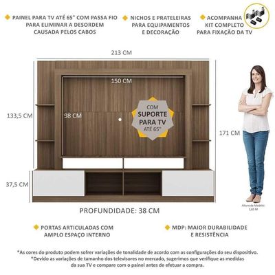 Estante Com Suporte Tv 65" E 2 Portas Oslo Multimóveis V3386