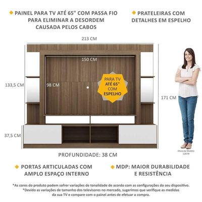 Estante Tv 65" Prateleiras C/ Espelho Oslo Multimóveis V3393