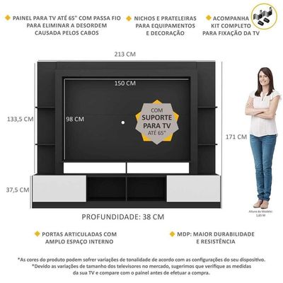 Estante Com Suporte Tv 65" E 2 Portas Oslo MultimóveisV3386
