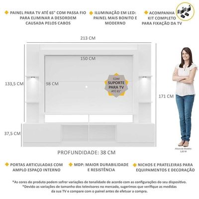 Estante Com Suporte Tv 65" E Leds Multimóveis V3384 Branca
