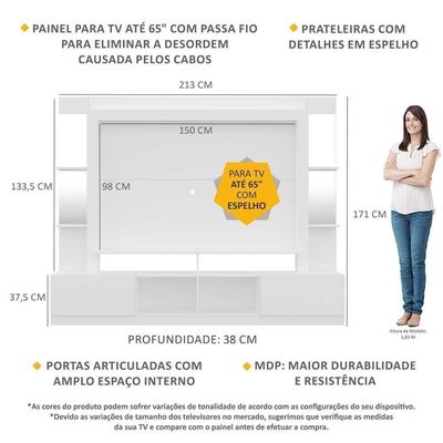 Estante Tv 65" Prateleiras C/ Espelho Oslo Multimóveis V3393