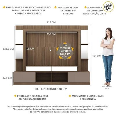 Estante Com Suporte Tv 65" C/ Espelho Multimóveis V3385