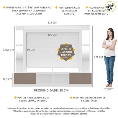 Estante Com Suporte Tv 65" C/ Espelho Oslo Multimóveis V3385
