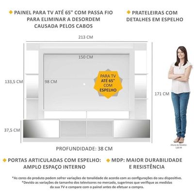 Estante Tv 65" Com Espelho Oslo Multimóveis V3389