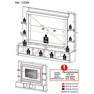 Estante Com Suporte Tv 65" E Leds Berlim Multimóveis V3384