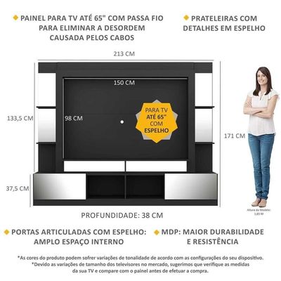 Estante Tv 65" Com Espelho Oslo Multimóveis V3389 Preta