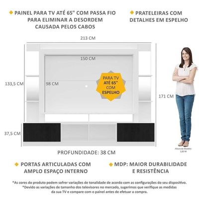 Estante Tv 65" Prateleiras C/ Espelho Oslo Multimóveis V3393