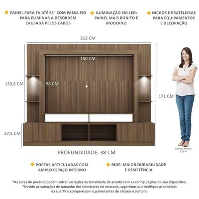 Estante Tv 65" Com Leds Berlim Multimóveis V3392 Madeirada