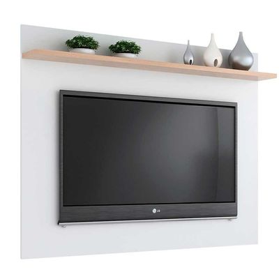 Rack com Painel 55" e Estante Mdp Branco com Siena