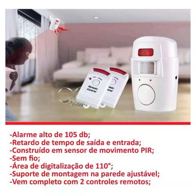 Kit Alarme Sem Fio Residencial Apt Comercial com 2 Controle Remoto