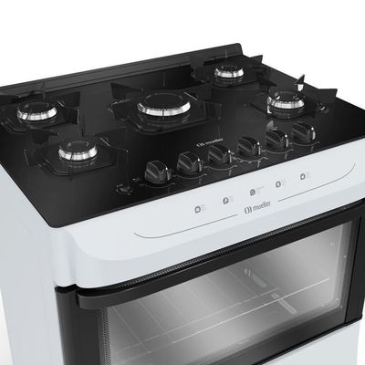 Fogão Mueller Branco 5 Bocas Com Mesa De Vidro E Acendimento Mfv5bb
