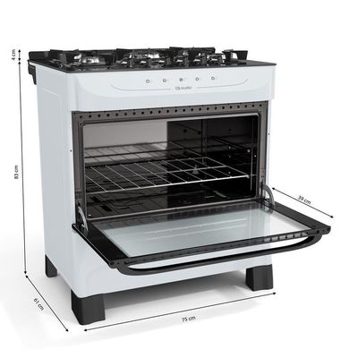 Fogão Mueller Branco 5 Bocas Com Mesa De Vidro E Acendimento Mfv5bb