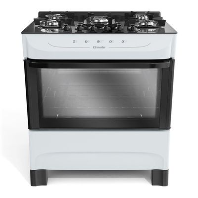Fogão Mueller Branco 5 Bocas Com Mesa De Vidro E Acendimento Mfv5bb