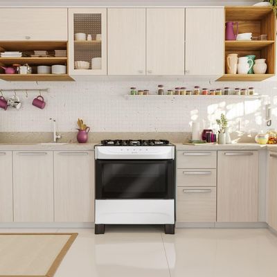 Fogão Mueller Branco 5 Bocas Com Mesa De Vidro E Acendimento Mfv5bb