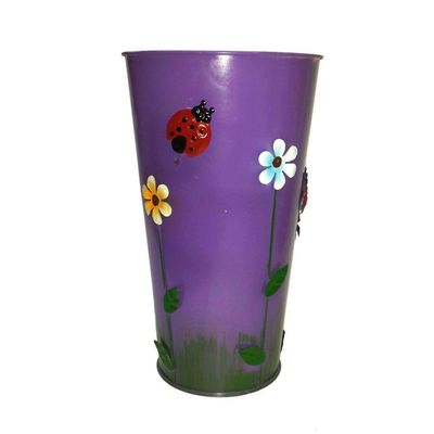 Vaso Balde Enfeite De Ferro Jardim Varanda Flor Roxo