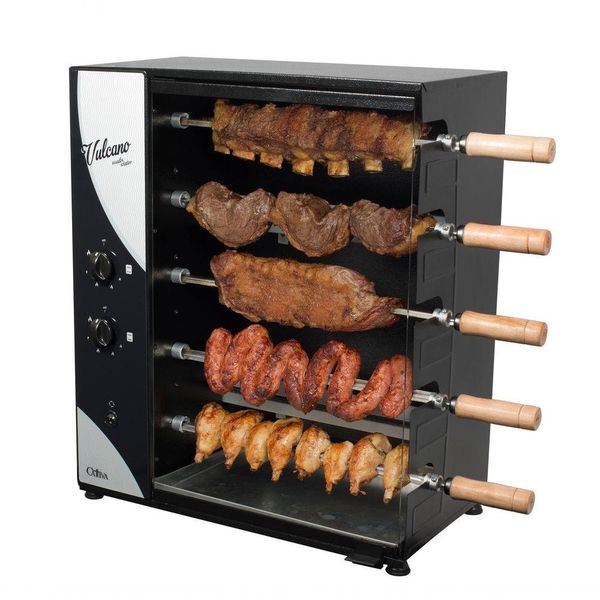 Churrasqueira Assador 5 Espetos Rotativo Giratório 56 Cm Gás Gn Bivolt Aço Vulcano - Arke Bivolt