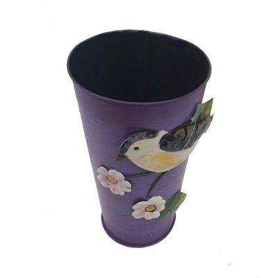 Vaso Metal Enfeite Jardim Quintal Varanda Passaro Flor Roxo