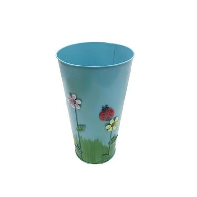 Vaso Balde Enfeite De Ferro Jardim Varanda Flor Azul