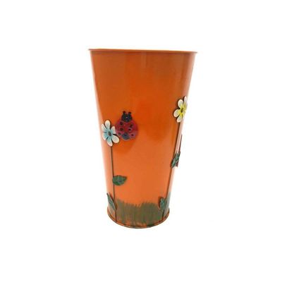 Vaso Balde Enfeite De Ferro Jardim Varanda Flor Laranja