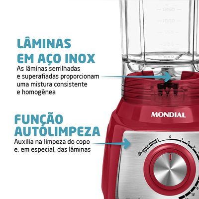 Liquidificador Mondial Turbo L-1200 Ri 127v-vermelho/inox 110v