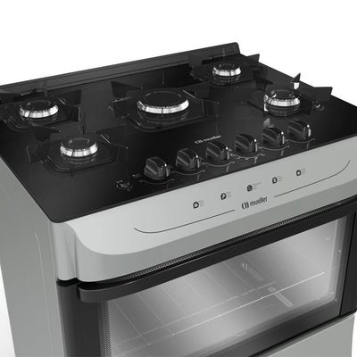 Fogão Mueller Titânio 5 Bocas Com Mesa De Vidro E Acendimento Mfv5bb