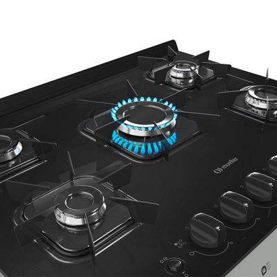Fogão Mueller Titânio 5 Bocas Com Mesa De Vidro E Acendimento Mfv5bb