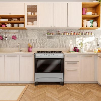 Fogão Mueller Titânio 5 Bocas Com Mesa De Vidro E Acendimento Mfv5bb