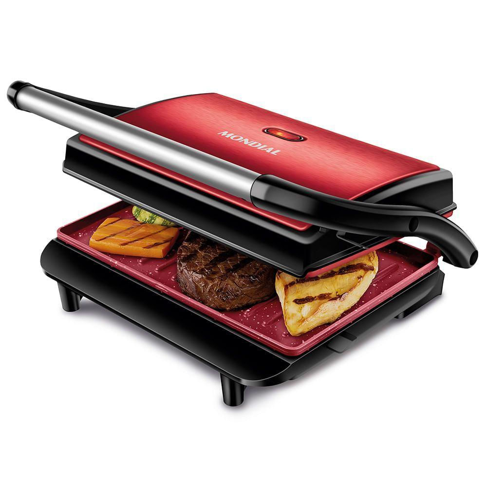 Press Grill Red Ceramic Mondial Pg-01-rc Press Grill Red Ceramic Pg-01-rc 220v/60hz Inox Vermelho