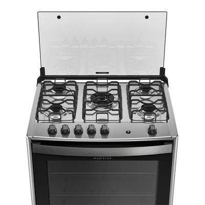 Fogão 5 Bocas Preto Com Mesa De Inox Dako Magister Bivolt