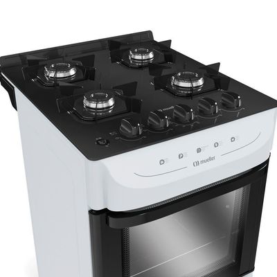 Fogão Mueller Branco 4 Bocas Com Mesa De Vidro E Acendimento Mfv4bb