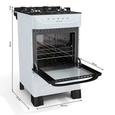 Fogão Mueller Branco 4 Bocas Com Mesa De Vidro E Acendimento Mfv4bb