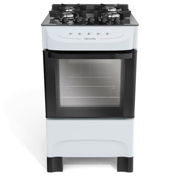 Fogão Mueller Branco 4 Bocas Com Mesa De Vidro E Acendimento Mfv4bb