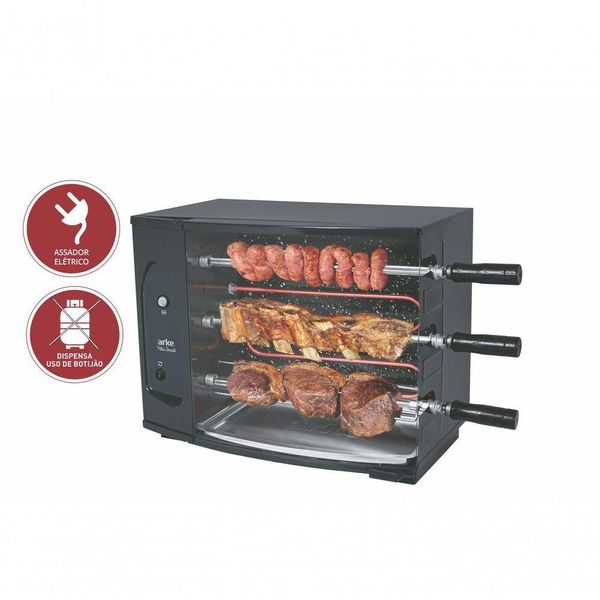 Churrasqueira Assador Rotativa Elétrica 3 Espetos 55 Cm Vitta Smart 127v - Arke 110v
