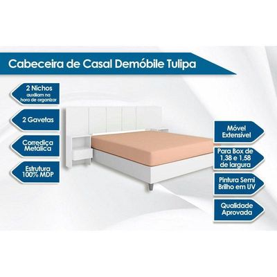 Cabeceira Cama Box Madeirado Casal Tulipa C/ 2 Gavetas Branco - Demóbile